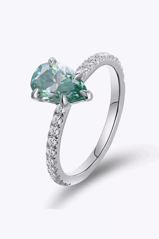 1.5 Carat Teardrop Shape Moissanite 925 Sterling Silver Ring - Godiva Oya Bey