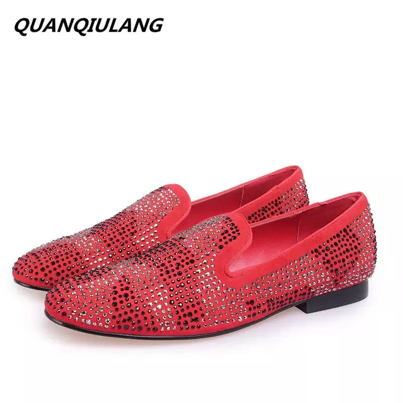 2016 New Brand Designer Red Bottoms man shoes Diamond Genuine Leather Fashion Men Casual flat shoes Male Loafers Size 39-47 Godiva Oya Bey