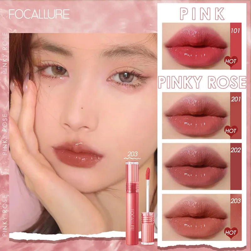 FOCALLURE Shiny Nourish Lipgloss 17 Colors Long-Lasting Glossy Lipstick Waterproof Non-Stick Cup Moisturizing Lip Cosmetic