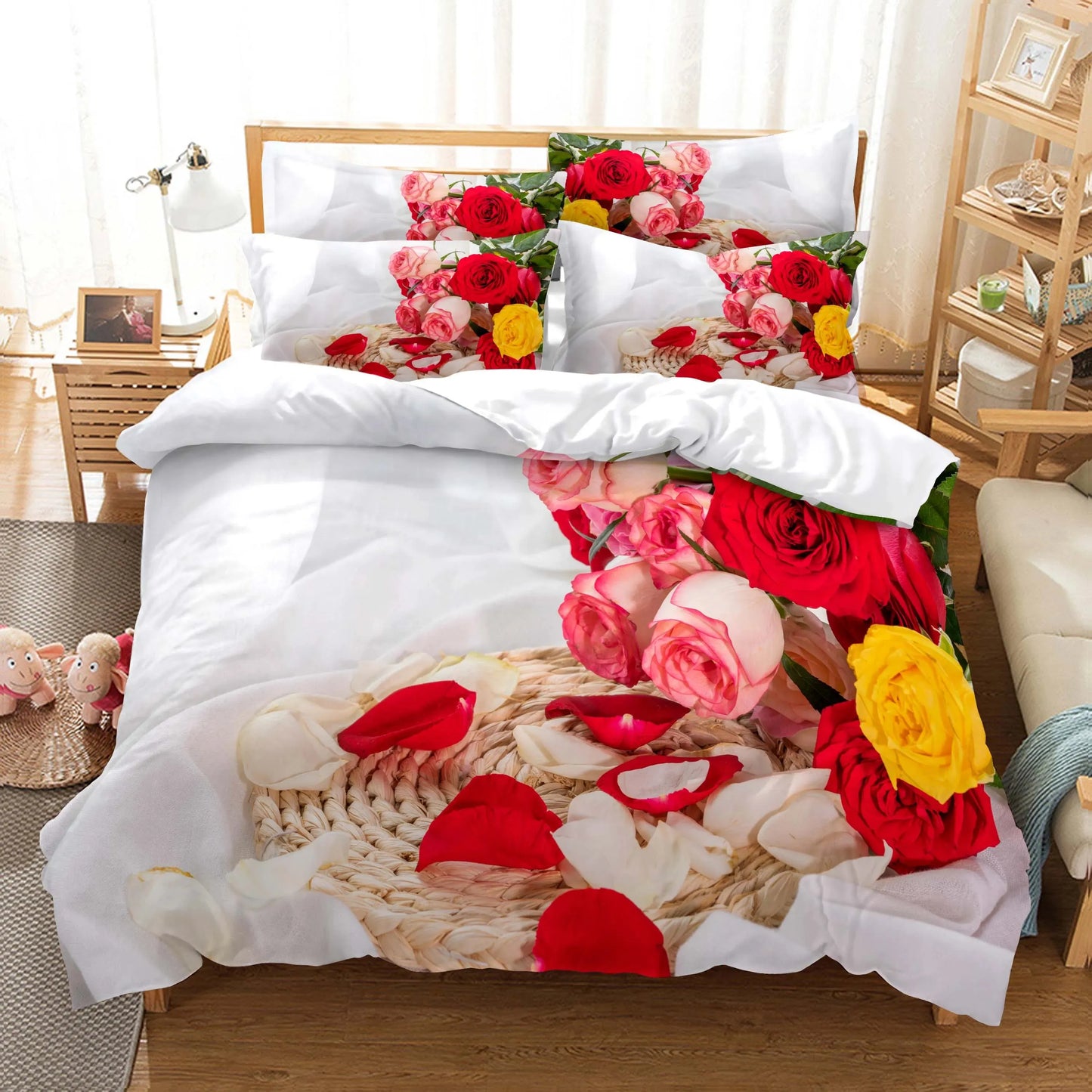 Red Rose Bedding Set Quilt Duvet Cover Comforter Pillow Case 3D HD Double Full King Queen Twin Single 3PCS 2PCS Bedroom Flower