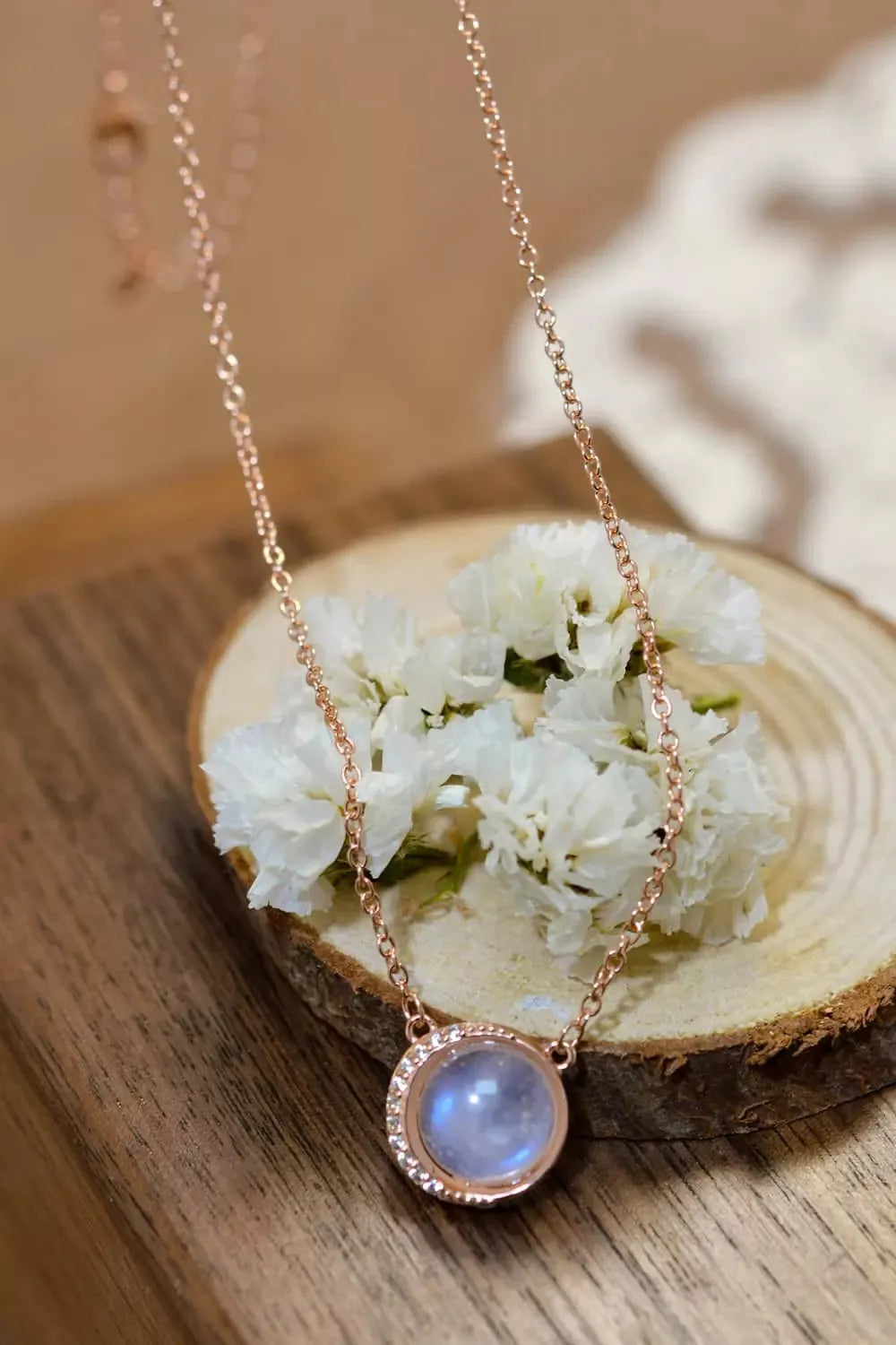 High Quality Natural Moonstone 18K Rose Gold-Plated 925 Sterling Silver Necklace Trendsi