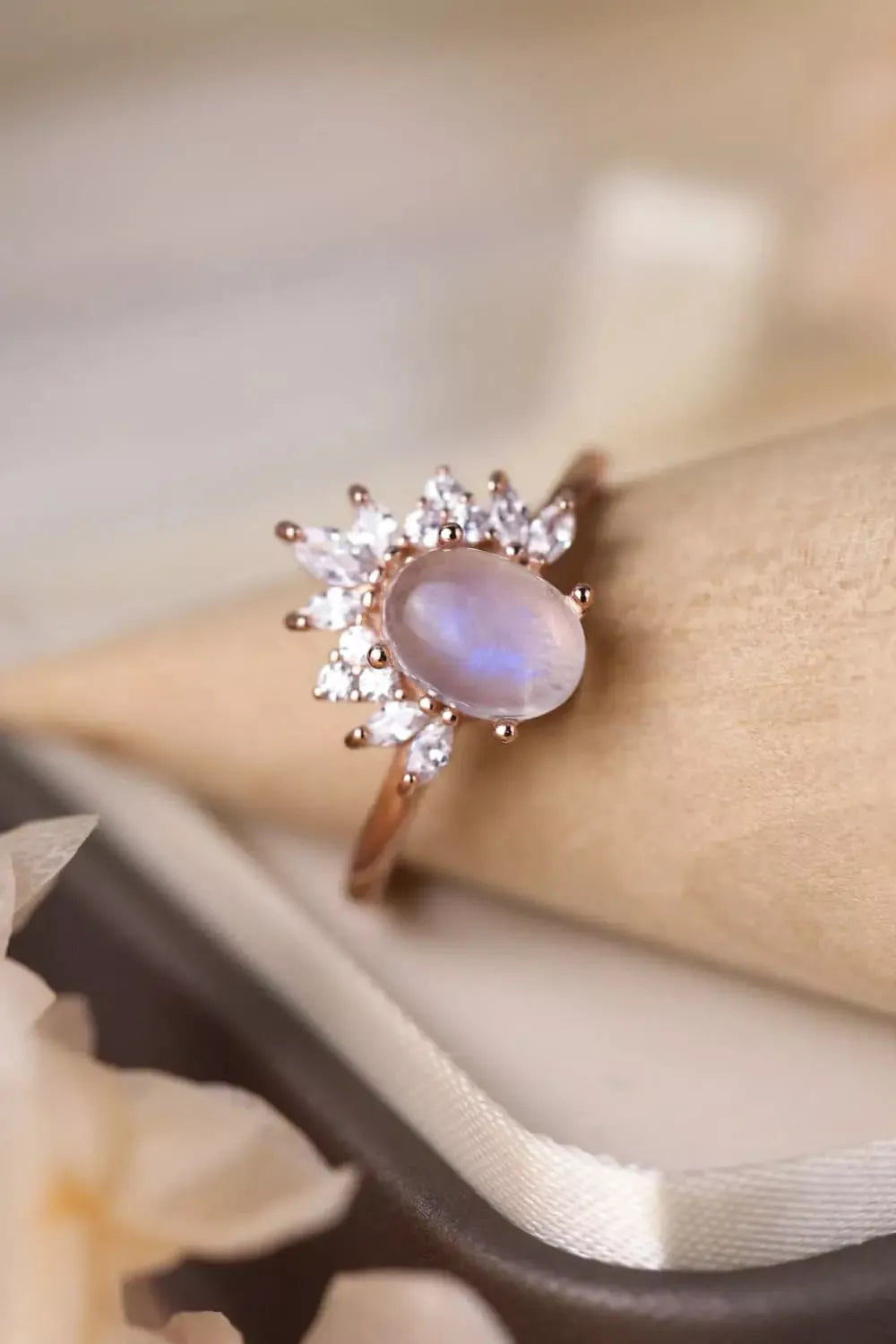High Quality Natural Moonstone 18K Rose Gold-Plated 925 Sterling Silver Ring Trendsi