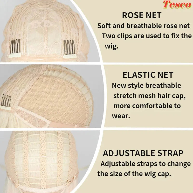 Hair Wig Blonde Fashion White Golden Wig Women's Cos Nature Short Straight Hair Bobhaircut Bangs Wig