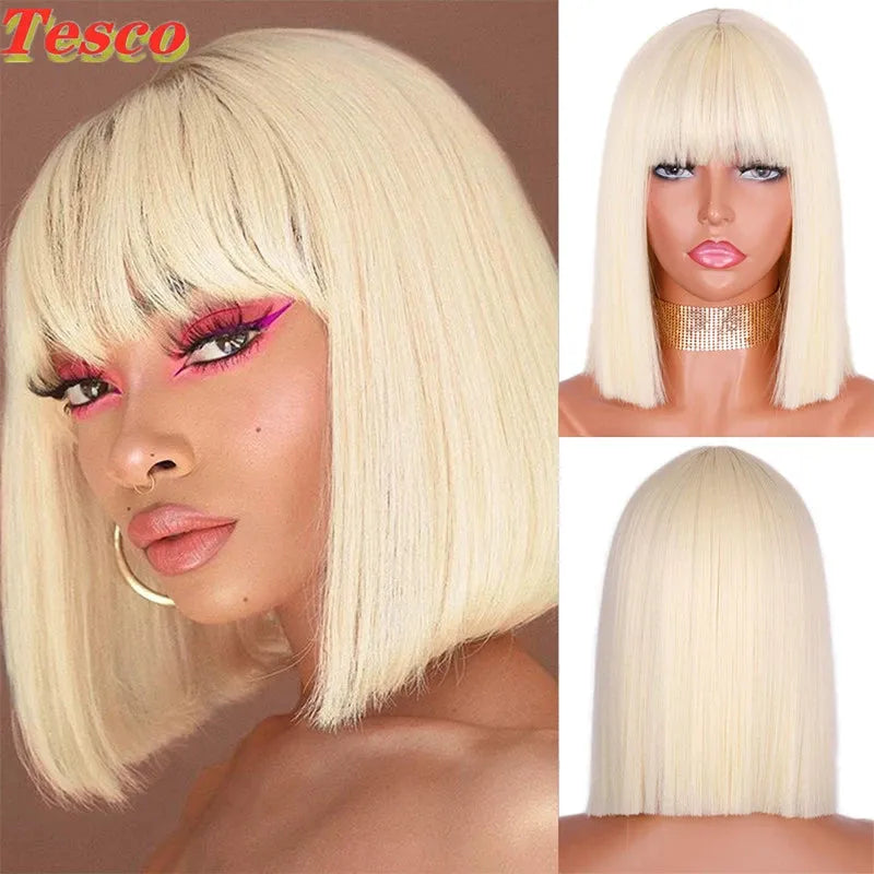 Hair Wig Blonde Fashion White Golden Wig Women's Cos Nature Short Straight Hair Bobhaircut Bangs Wig