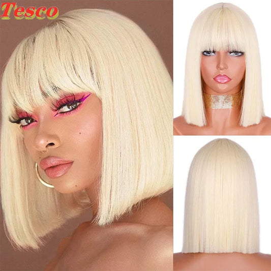 Hair Wig Blonde Fashion White Golden Wig Women's Cos Nature Short Straight Hair Bobhaircut Bangs Wig