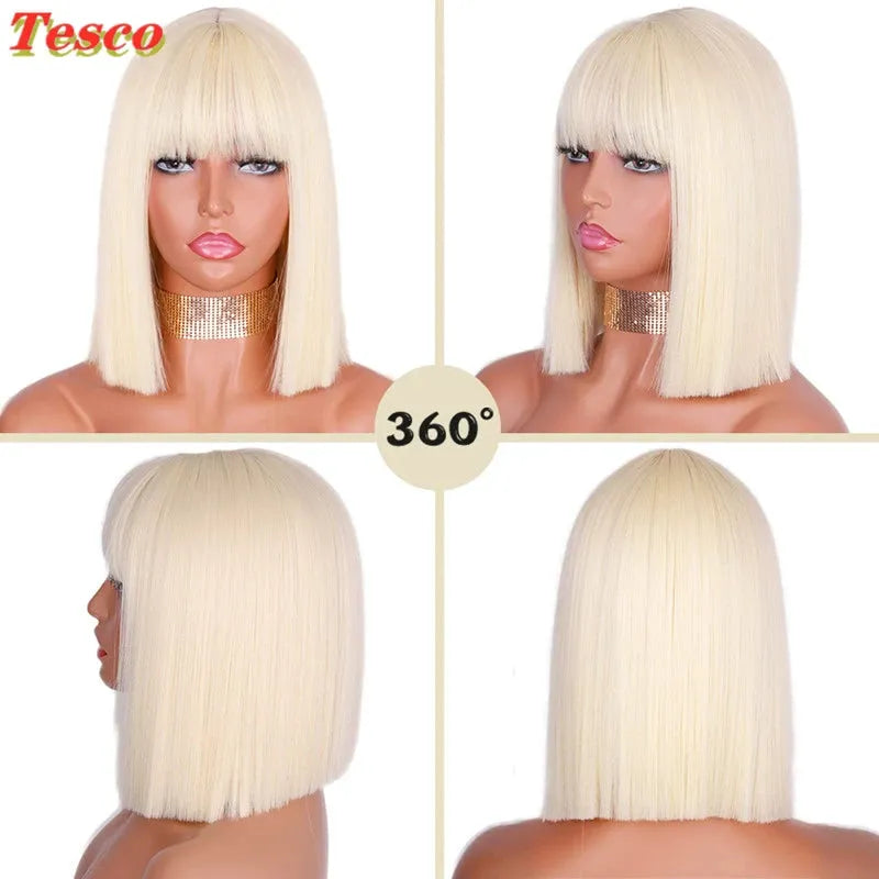 Hair Wig Blonde Fashion White Golden Wig Women's Cos Nature Short Straight Hair Bobhaircut Bangs Wig