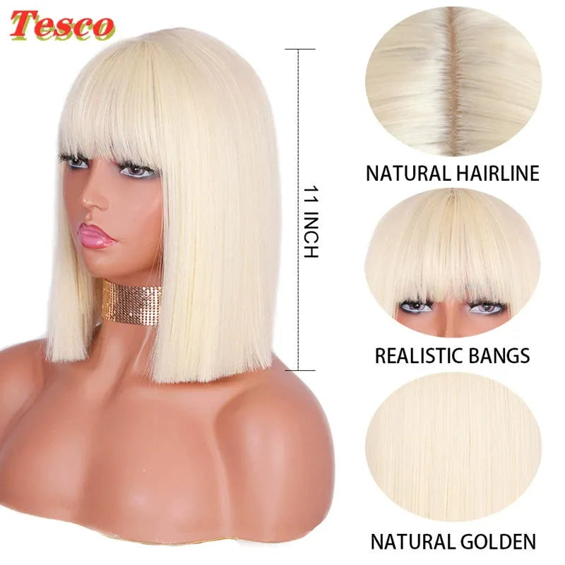 Hair Wig Blonde Fashion White Golden Wig Women's Cos Nature Short Straight Hair Bobhaircut Bangs Wig