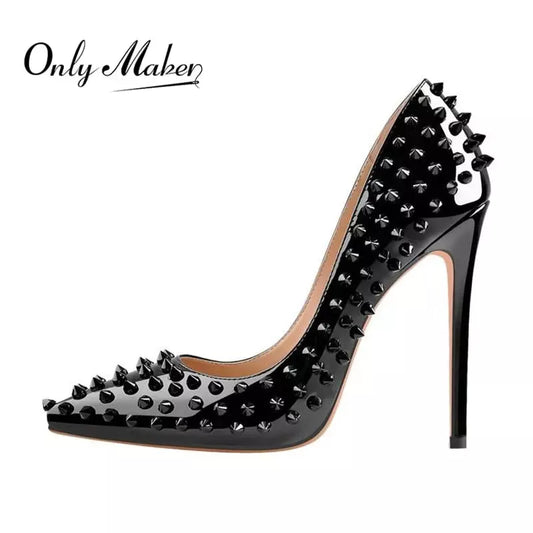 Onlymaker Brand Women's Rivet High Quality Pumps Wedding Shoes Gemstone Decoration Multi-color Spike Bling Shiny Big Size Heels Godiva Oya Bey