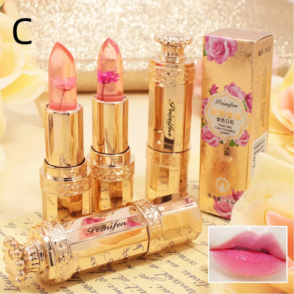 Color Changing Long Lasting Lipstick Gold Foil Flower Lip Primer Jelly Lip Balm Moisturizing Natural Waterproof Makeup Lipgloss