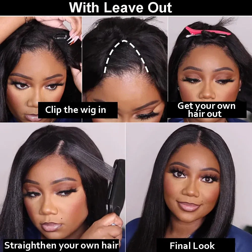 Hanne Short Bob Human Wig Kinky Straight V Part Wig Human Hair Brazilian Bob Hair Wigs Gluless Yaki Straight Bob V U Part Wig