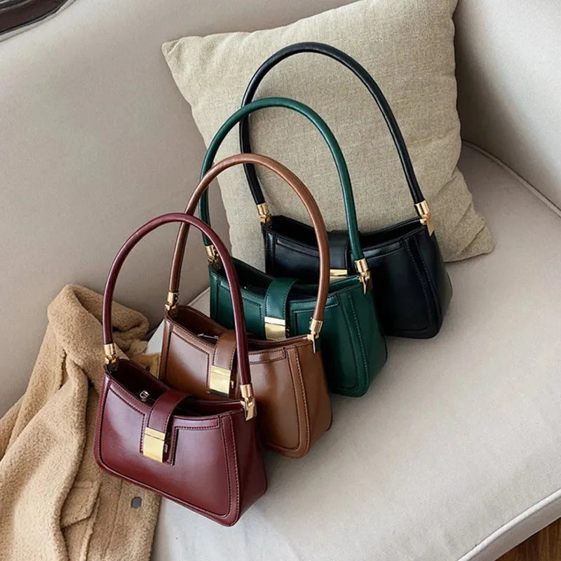 Solid Color PU Leather Shoulder Bags For Women 2022 hit Lock Handbags Small Travel Hand Bag Lady Fashion Bags