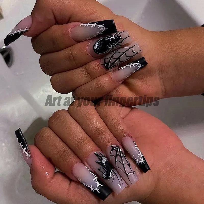 【Exclusive version】24 pieces Halloween darkness Artificial false nails Gradient Nail enhancement removable press on nails