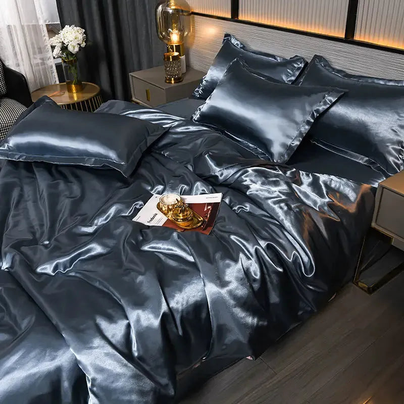 NewLuxury Emulation Silky Satin Duvet Cover Queen High Quality King Size Smooth Quilt Cover Solid Color High End Comforter Cover