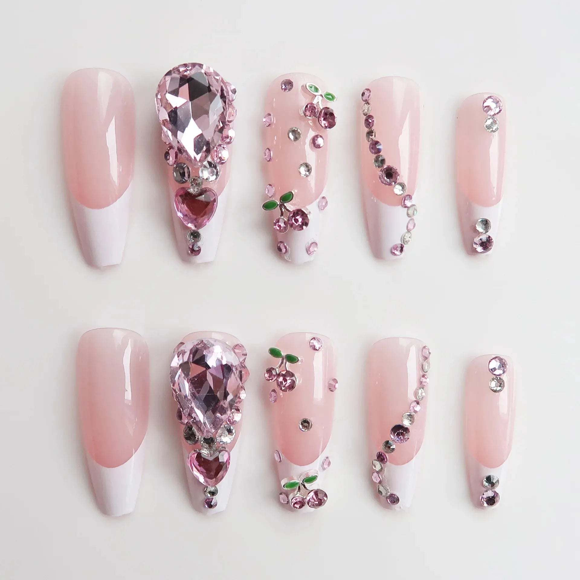 24Pcs Long Coffin Ballet False Nails Rhinestone Decorative Wedding Nail Art Tips Detachable Acrylic Full Cover Press On Nails