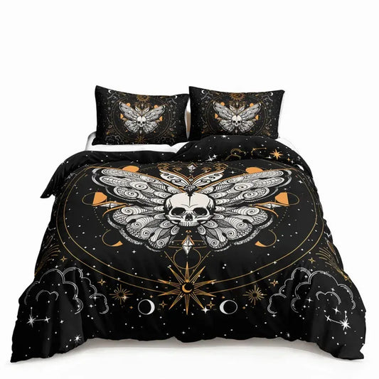 Butterfly And Death Moth Bedding Set For Girls Gothic Skull Boho Comforter Cover Decor Bedroom Sun and Moon Pattern Duvet Cover