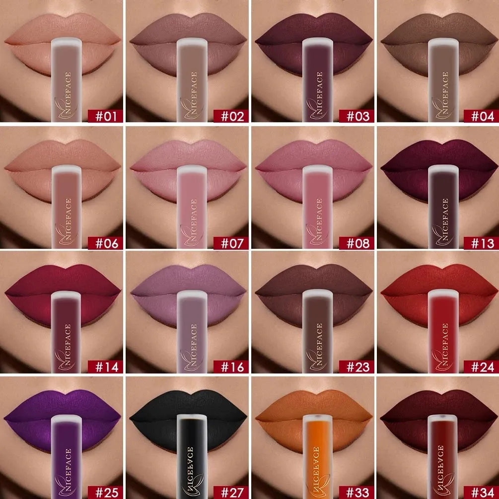 NICEFACE 34 Color Lip Gloss Waterproof Nude Matte Liquid Lipstick Moisturizing Long Lasting Lipgloss Lip Makeup Beauty Cosmetics