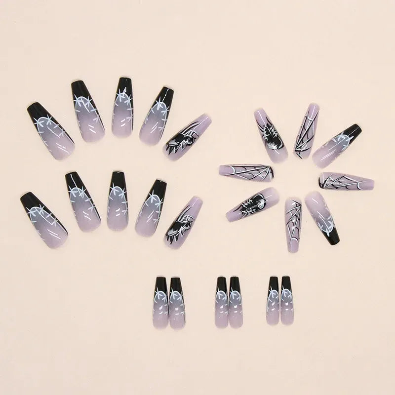 【Exclusive version】24 pieces Halloween darkness Artificial false nails Gradient Nail enhancement removable press on nails