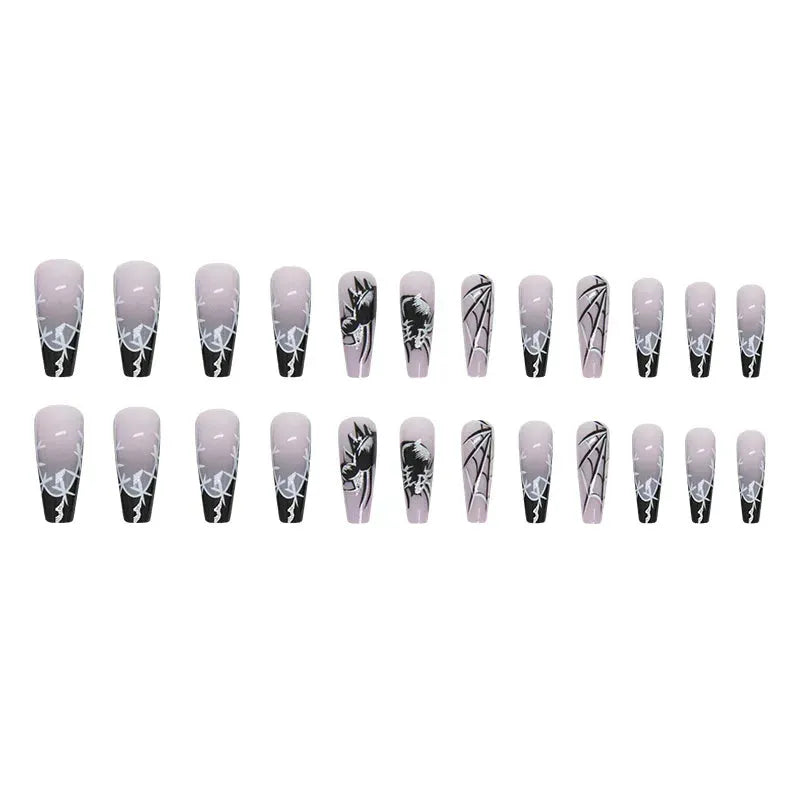 【Exclusive version】24 pieces Halloween darkness Artificial false nails Gradient Nail enhancement removable press on nails