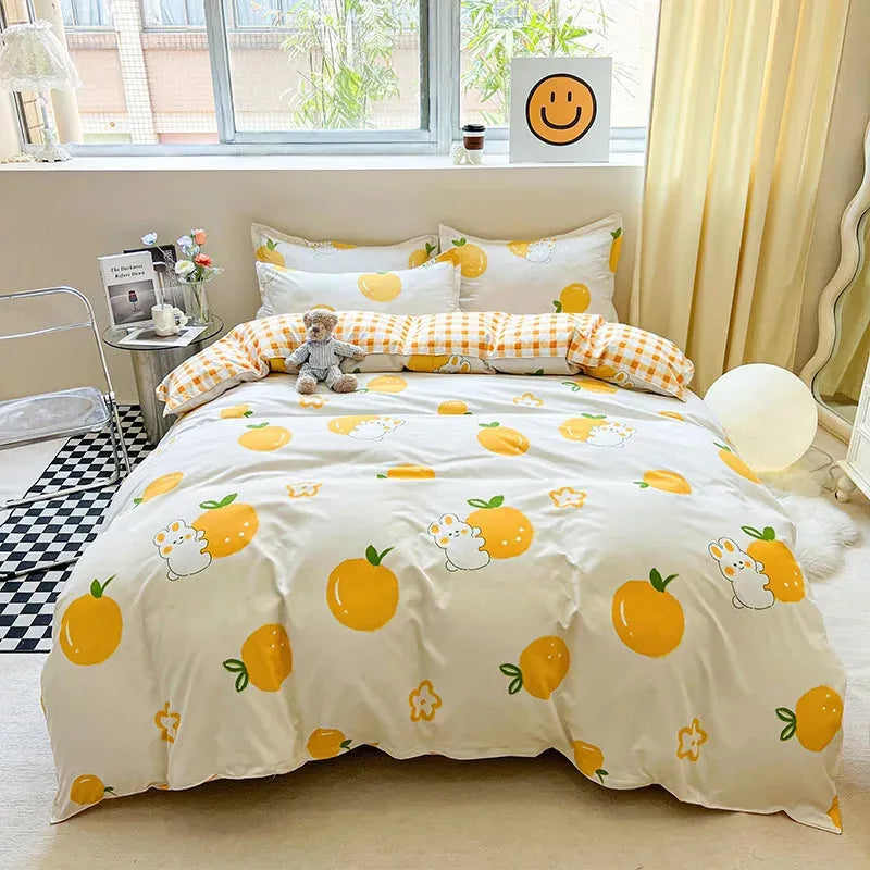 Floral Print Brushed Home Bedding Set Simple Fresh Comfortable Duvet Cover Set with Sheet Comforter Covers Pillowcases Bed Linen