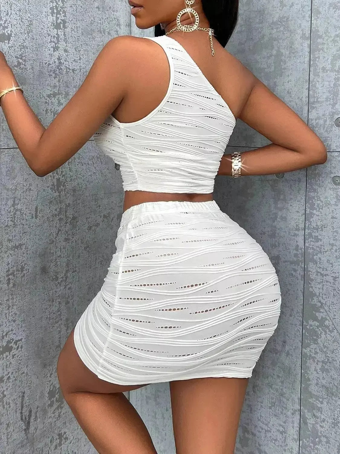 Asymmetrical Neck Tank Top and Skirt Set - Godiva Oya Bey