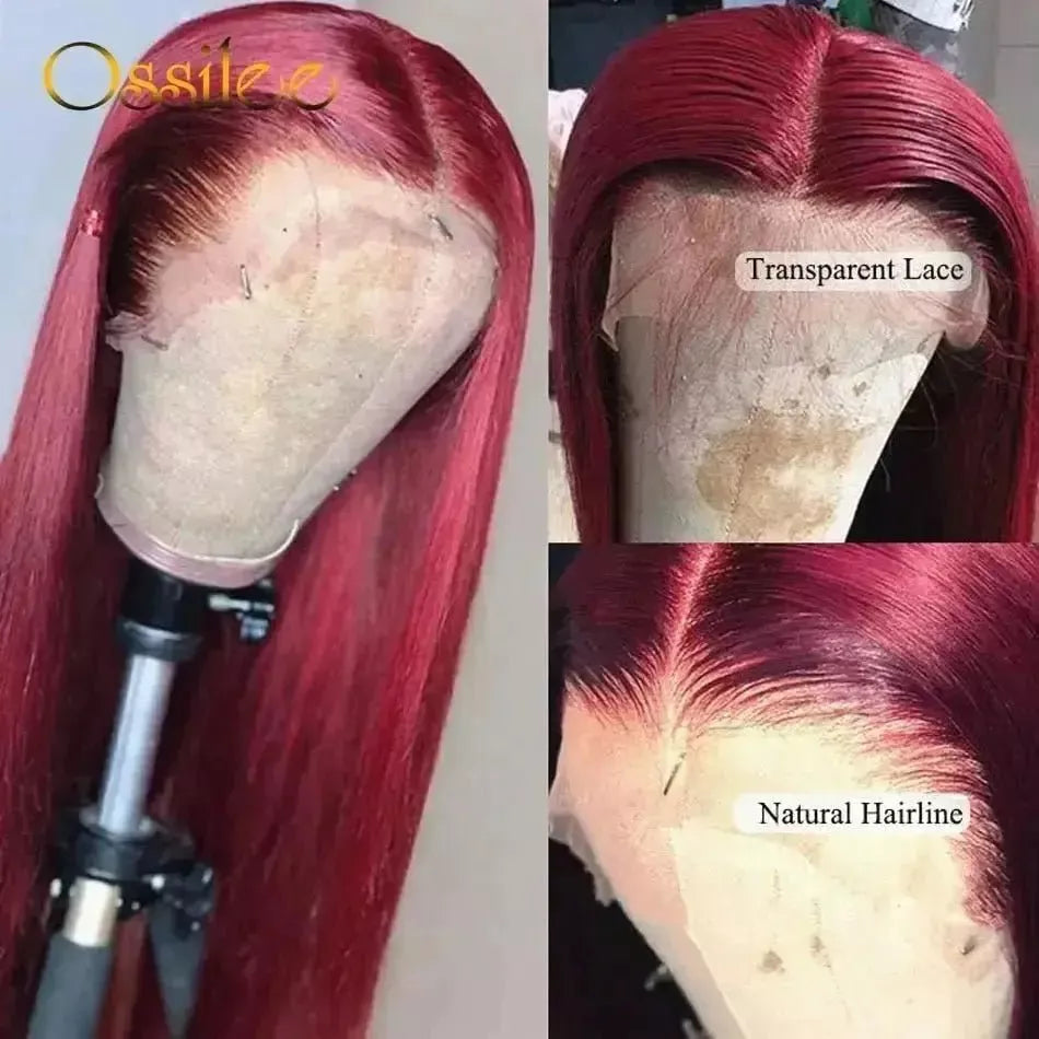 Burgundy Lace Front Wig Straight Human Hair 13x4 Lace Frontal Wig Pre Plucked 13x6 HD Transparent Lace Frontal Wig Ossilee - Godiva Oya Bey