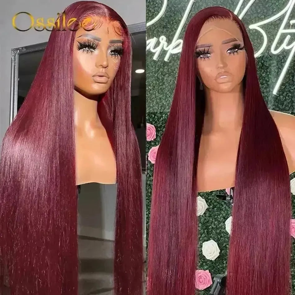 Burgundy Lace Front Wig Straight Human Hair 13x4 Lace Frontal Wig Pre Plucked 13x6 HD Transparent Lace Frontal Wig Ossilee - Godiva Oya Bey
