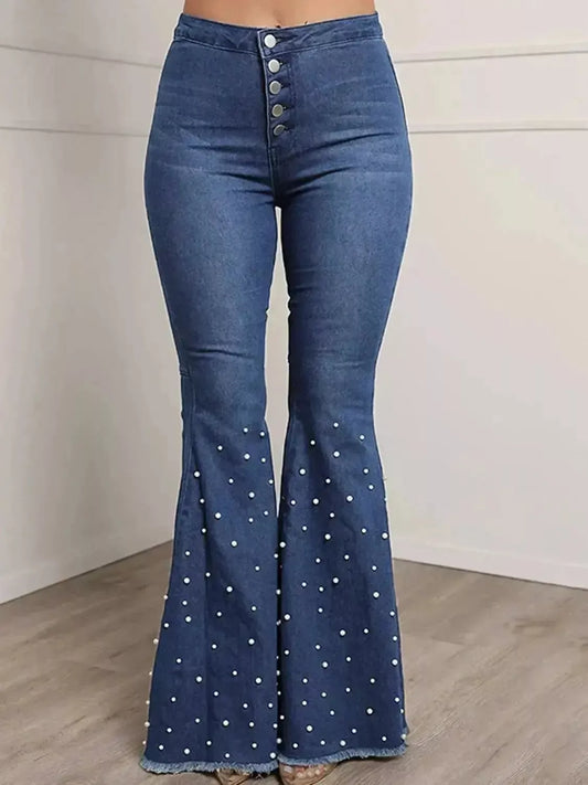 Button Fly Flare Jeans - Godiva Oya Bey