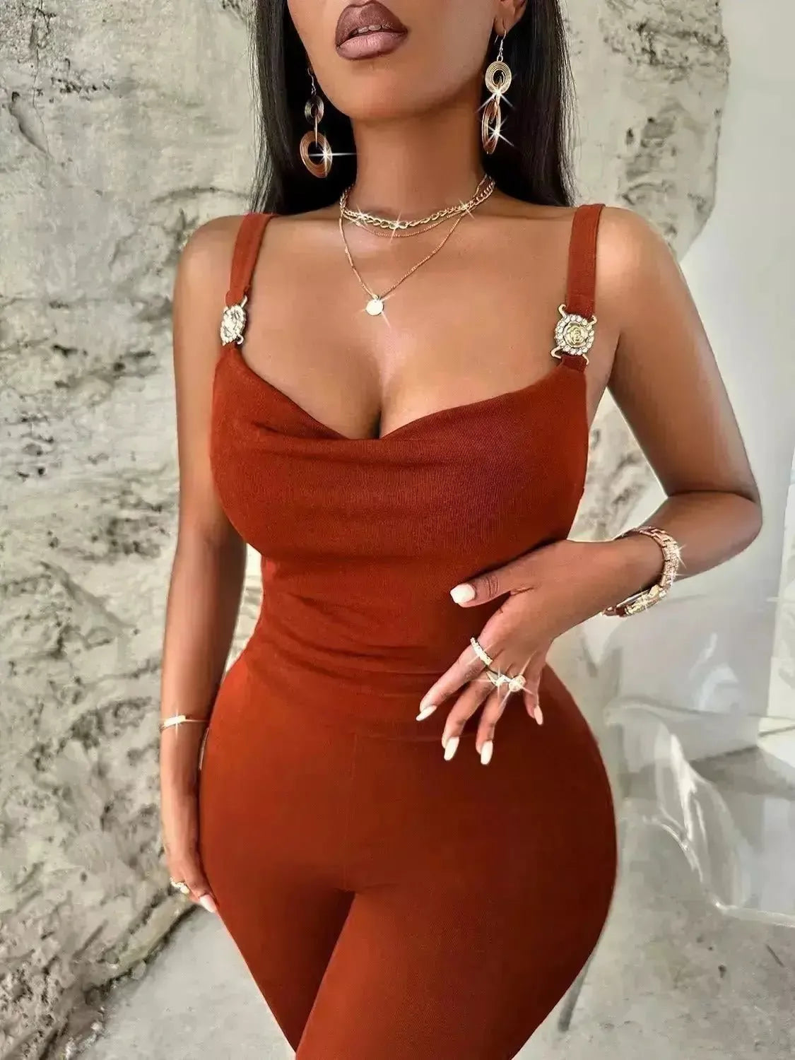 Cowl Neck Sleeveless Jumpsuit - Godiva Oya Bey