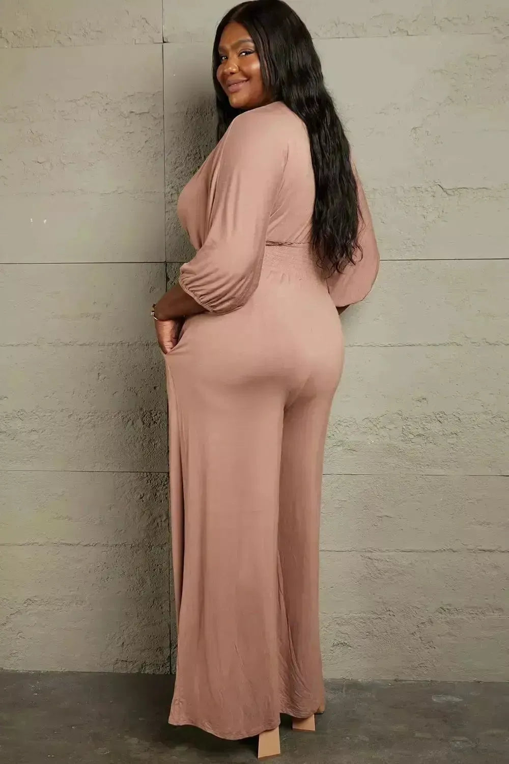 Culture Code Full Size Smocking Waist Jumpsuit - Godiva Oya Bey