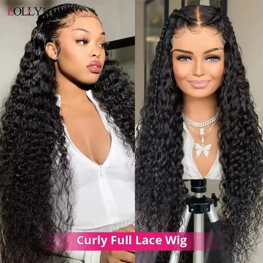 Full Lace Wig Curly Lace Front Human Hair Wigs Glueless Full Lace Wig Deep Wave Wig Pre Plucked HD Transparent Lace Frontal Wig - Godiva Oya Bey