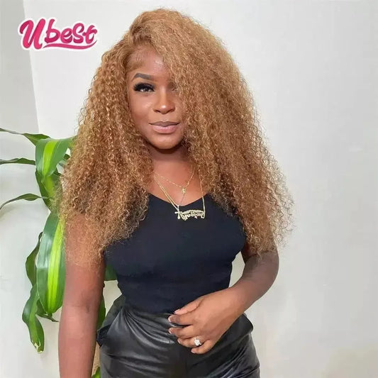 HD Lace Wig 13x6 Human Hair Wigs Curly Wig Honey Blonde Colored Lace Front Wig Kinky Curly Wig 13x4 Lace Frontal Wig 32 34 Inch - Godiva Oya Bey