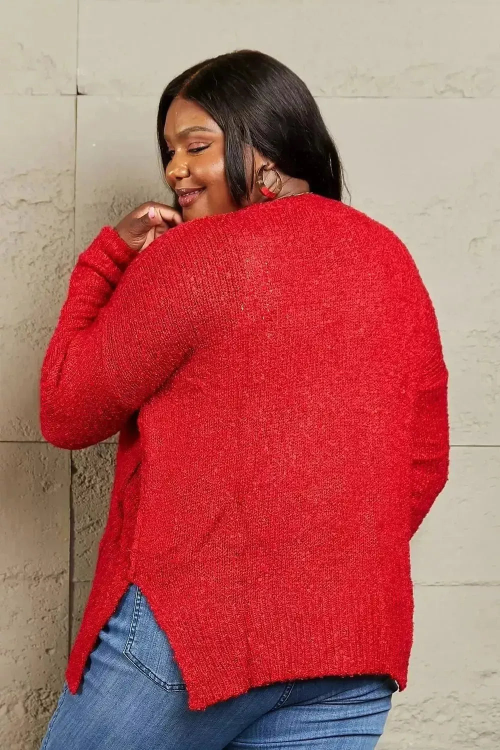 Heimish By The Fire Full Size Draped Detail Knit Sweater - Godiva Oya Bey