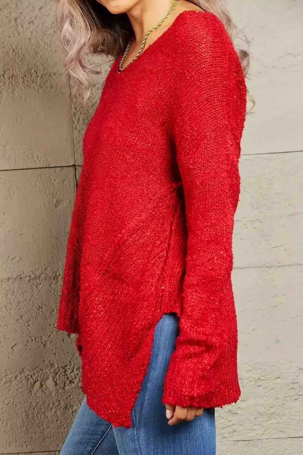 Heimish By The Fire Full Size Draped Detail Knit Sweater - Godiva Oya Bey