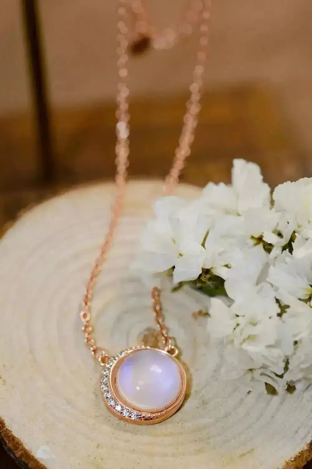 High Quality Natural Moonstone 18K Rose Gold-Plated 925 Sterling Silver Necklace - Godiva Oya Bey