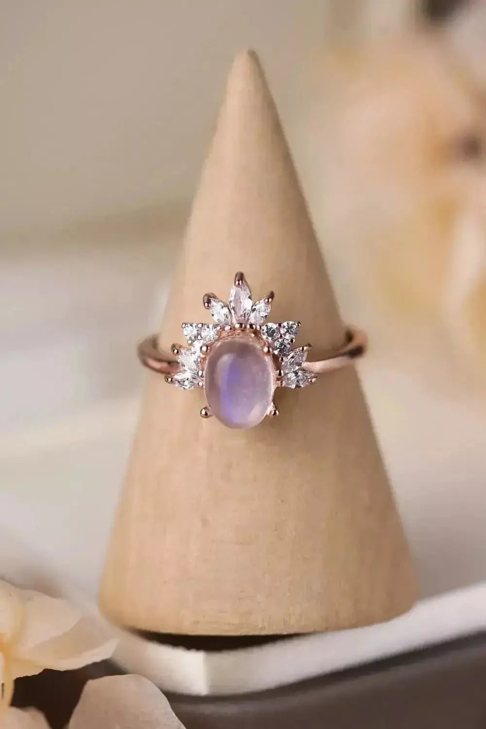 High Quality Natural Moonstone 18K Rose Gold-Plated 925 Sterling Silver Ring - Godiva Oya Bey