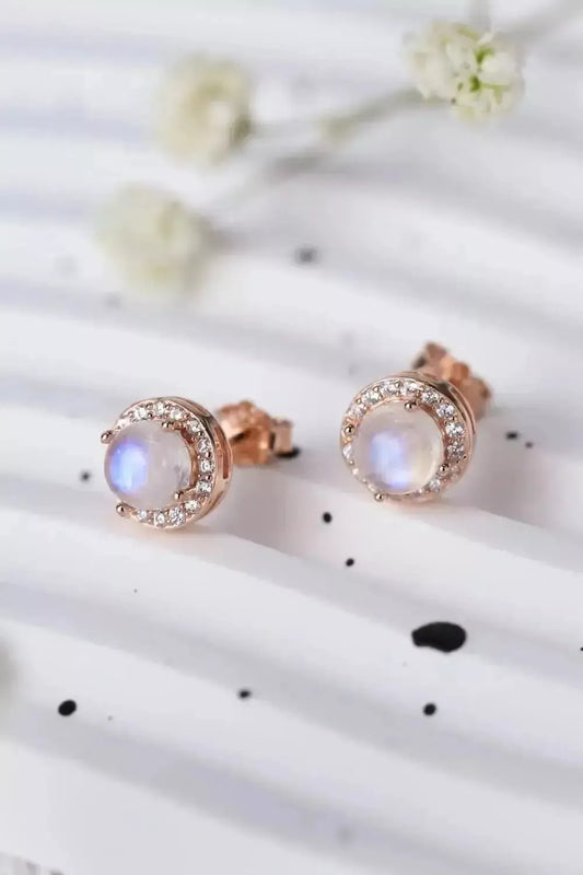 High Quality Natural Moonstone 925 Sterling Silver Stud Earrings - Godiva Oya Bey