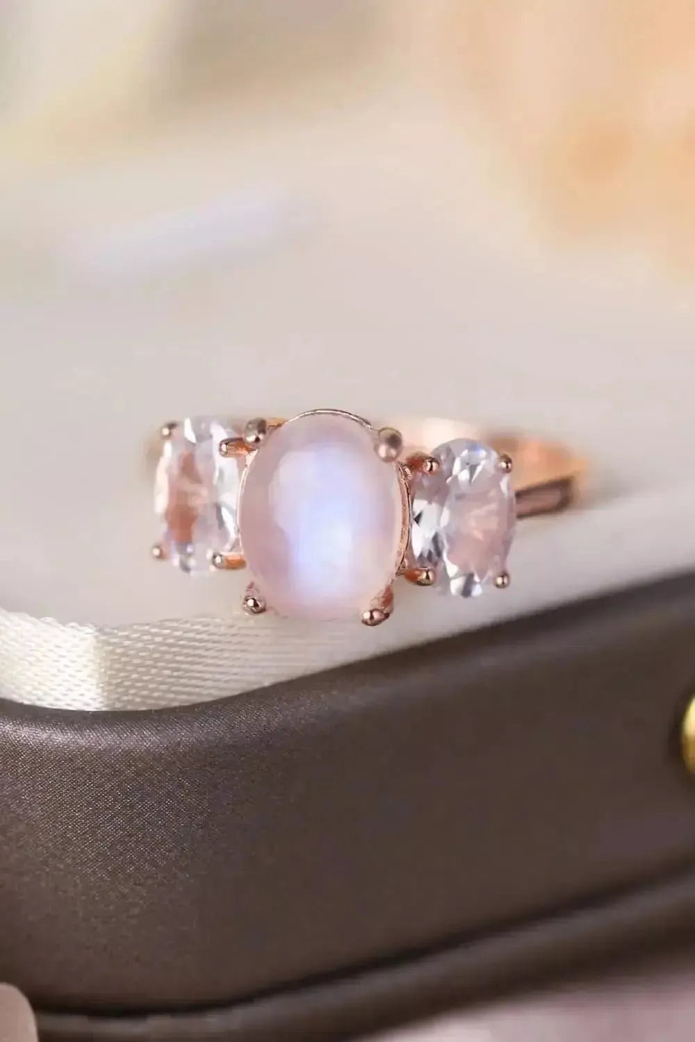 High Quality Natural Moonstone 925 Sterling Silver Three Stone Ring - Godiva Oya Bey
