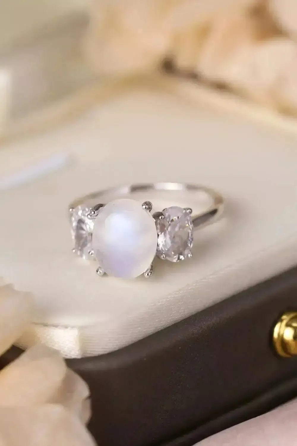 High Quality Natural Moonstone 925 Sterling Silver Three Stone Ring - Godiva Oya Bey