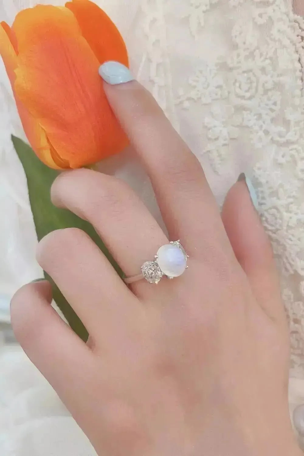 High Quality Natural Moonstone 925 Sterling Silver Three Stone Ring - Godiva Oya Bey