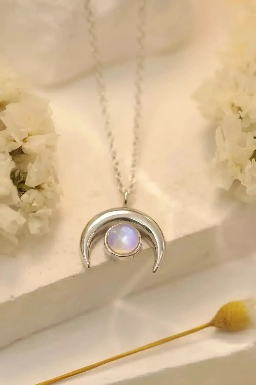 High Quality Natural Moonstone Moon Pendant 925 Sterling Silver Necklace - Godiva Oya Bey