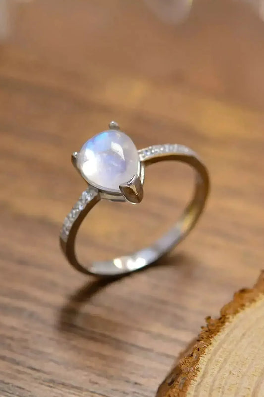 High Quality Natural Moonstone Teardrop Side Stone Ring - Godiva Oya Bey