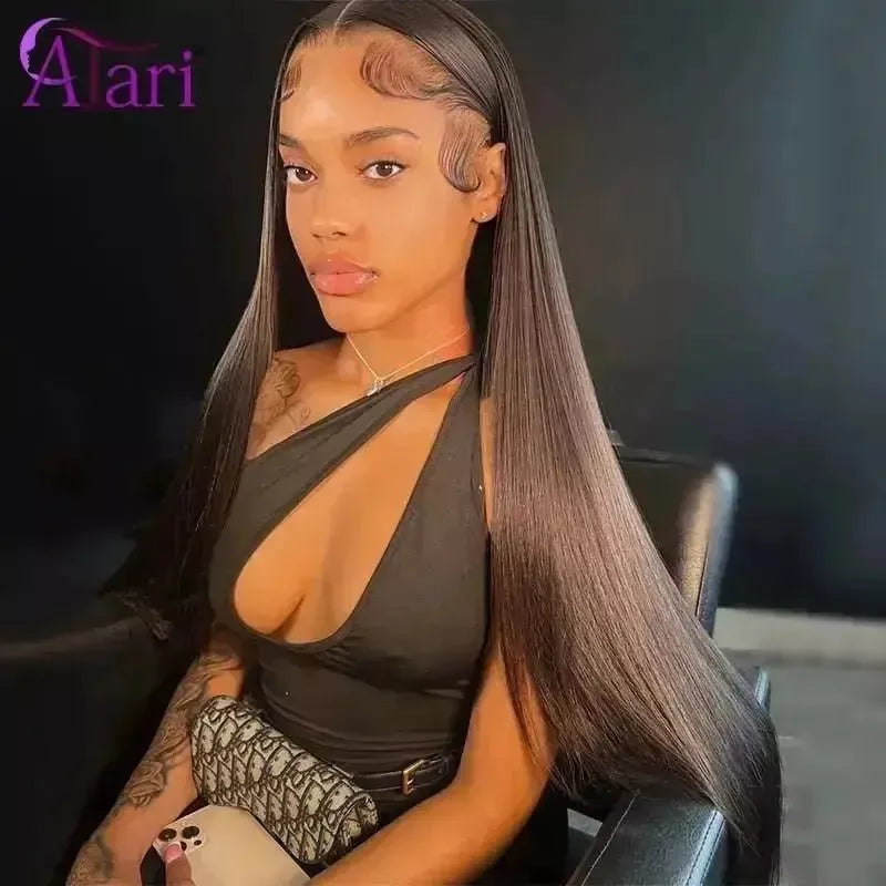 Highlight Blue 13x4 Lace Frontal Wig Brazilian Straight Human Hair Wig Transparent Lace Wig 5x5 Closure Lace Wig with Baby Hair - Godiva Oya Bey