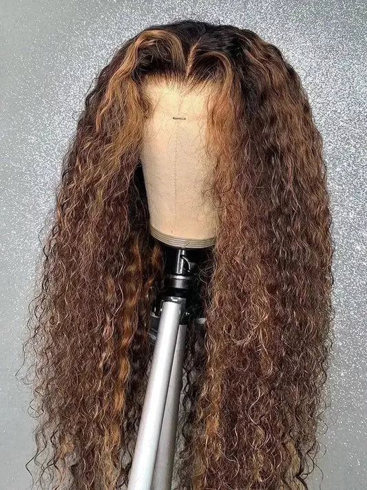 Highlight Wig Human Hair Hd Water Wave 13x4 Lace Front Wig Blonde Curly Human Hair Wigs For Women Deep 30 Inch Wave Frontal Wig - Godiva Oya Bey