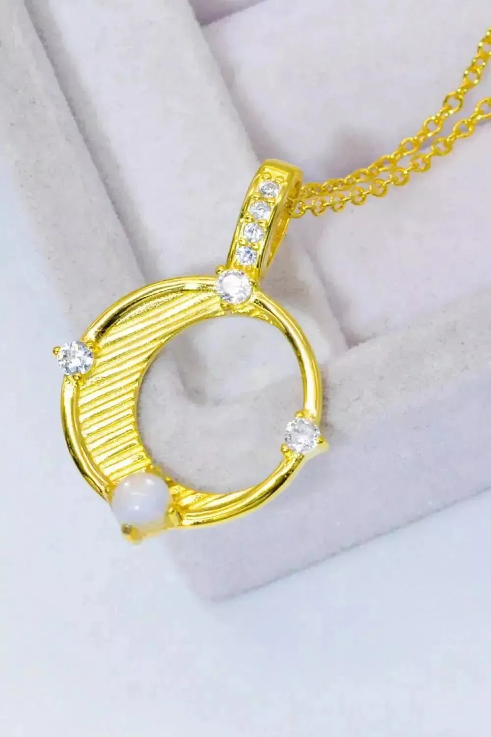 Inlaid Zircon and Natural Moonstone Pendant Necklace - Godiva Oya Bey