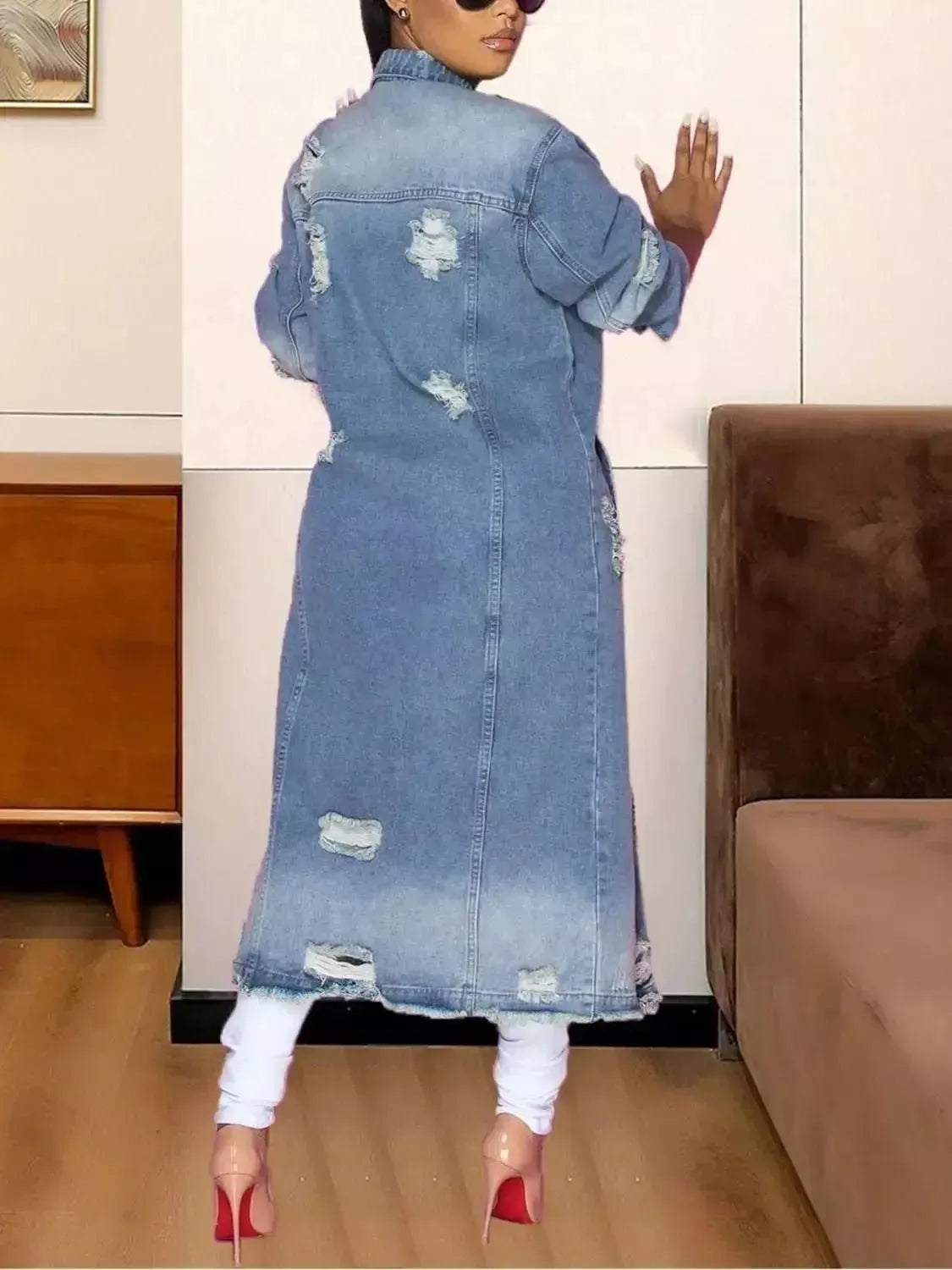 Long Sleeve Raw Hem Denim Jacket - Godiva Oya Bey