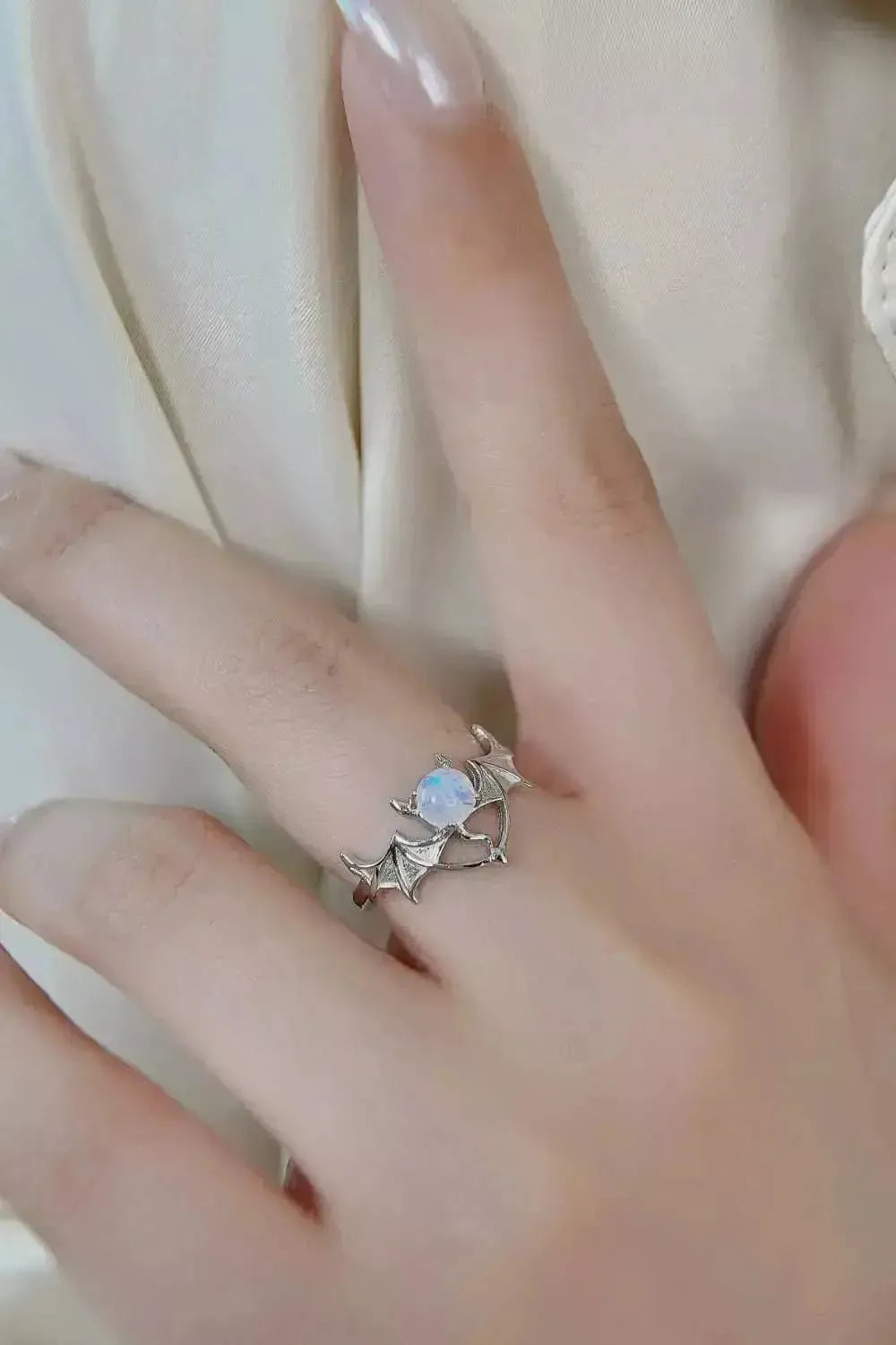 Moonstone Bat 925 Sterling Silver Ring - Godiva Oya Bey