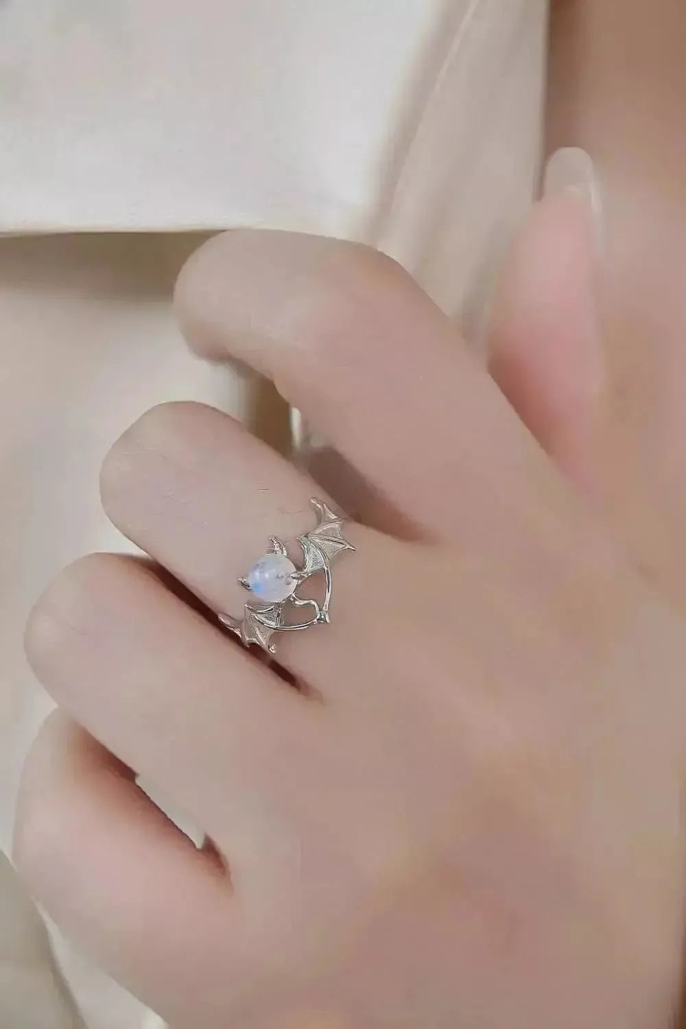 Moonstone Bat 925 Sterling Silver Ring - Godiva Oya Bey