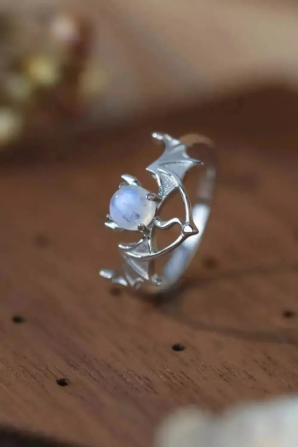 Moonstone Bat 925 Sterling Silver Ring - Godiva Oya Bey