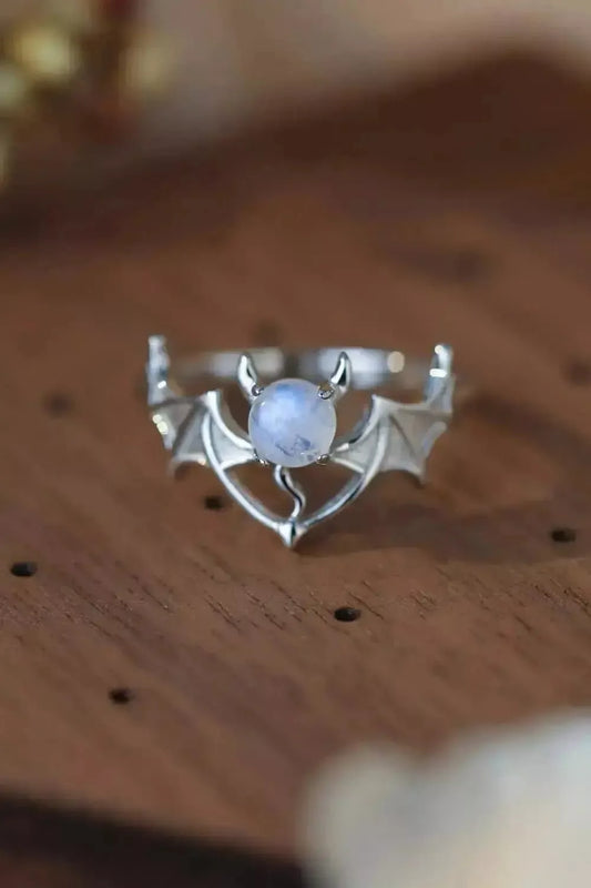 Moonstone Bat 925 Sterling Silver Ring - Godiva Oya Bey