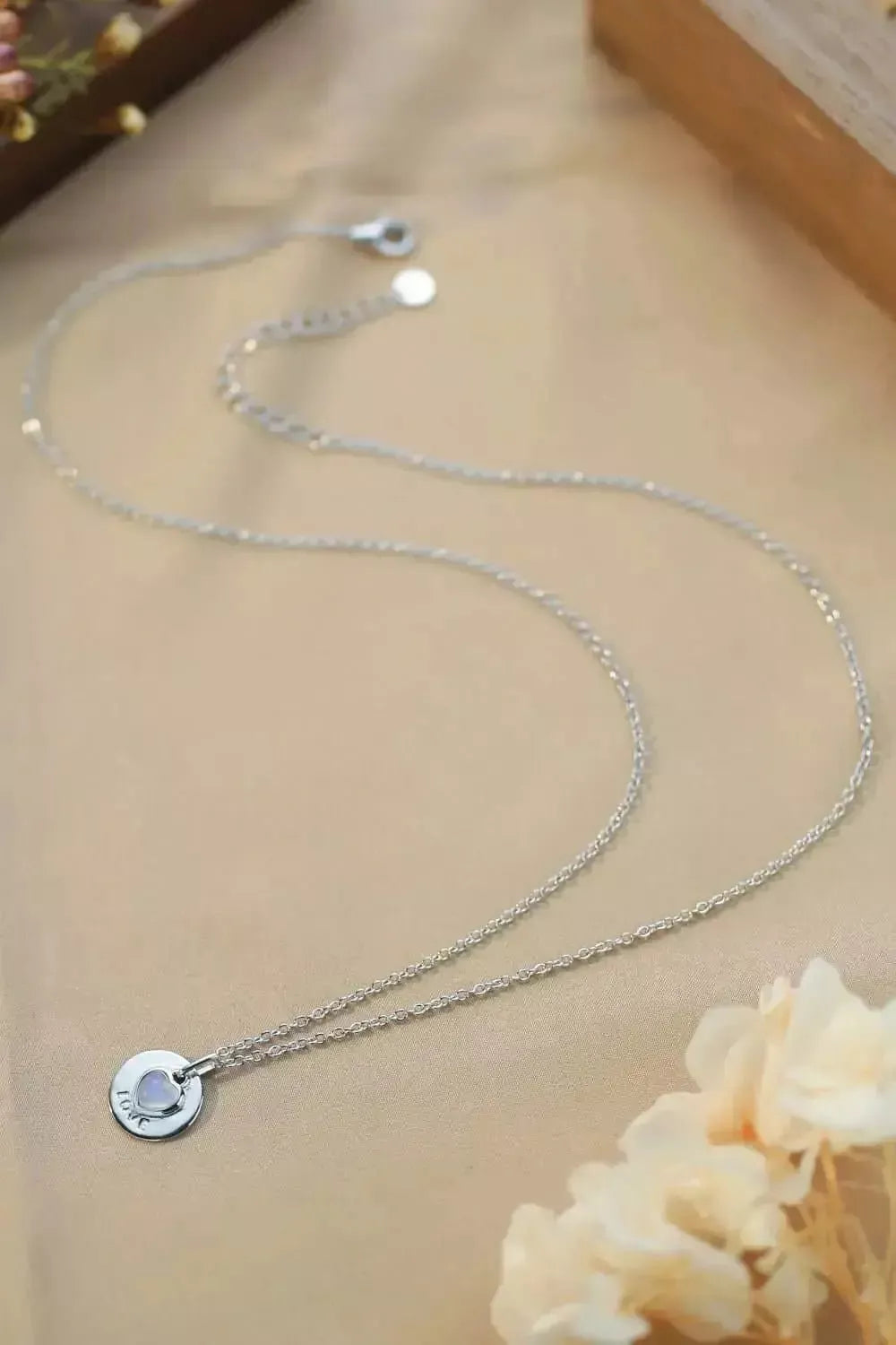 Moonstone LOVE Heart Pendant 925 Sterling Silver Necklace - Godiva Oya Bey